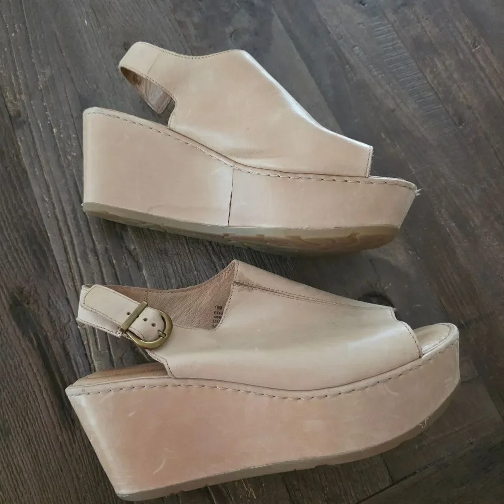 Born Orbit Tan Slingback Leather Platform Open Toe Shoes
